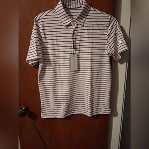 Kids Striped Polo Shirt - White and Maroon